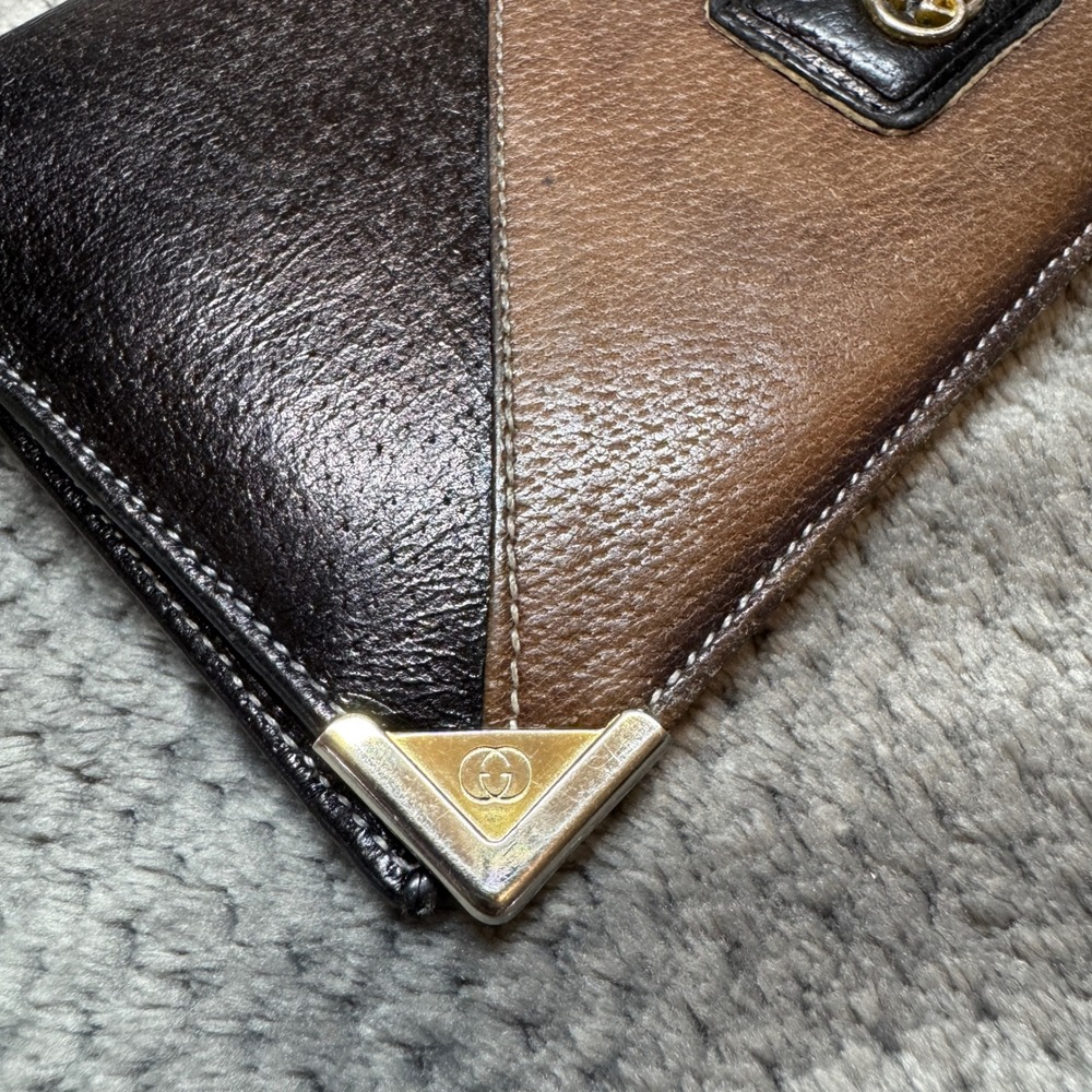 Vintage Gucci Accessory Collection Leather Long Wallet Brown Black Bifold - Picture 13 of 15